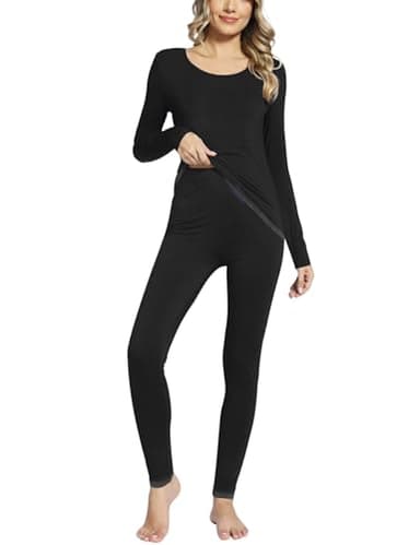 GYS Long Johns Sets Thermal Underwear for Women Lightweight Base Layer Snug fit Pajamas Set, Viscose Made from Bamboo, Black, Small - Image 4