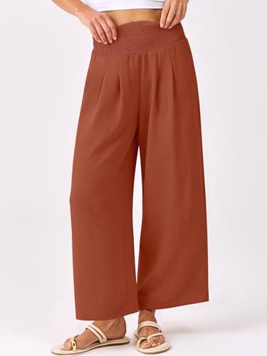 ANRABESS Womens Pants Wide Leg High Waisted Palazzo Pants Summer Flowy Beach Lounge Casual Trousers with Pockets Brick Small - Image 2
