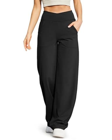 G4Free Wide Leg Dress Pants for Tall Women Flare Yoga Pants with Pockets Comfy Stretchy Lounge Casual Long Pants(Black,M,33") - Image 1