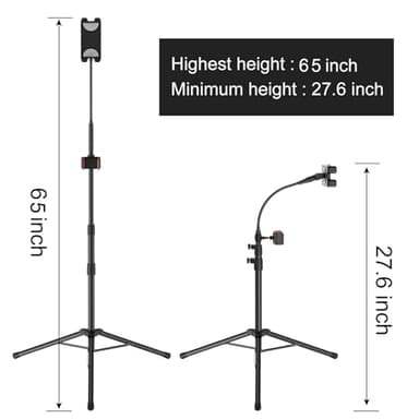 LIUGAST Tripod Stand for Ipad,Gooseneck 65-inch Floor Stand for Tablet,Floor Stand for iPad Tripod with 360° Rotating Mount for Mini, Air, Pro and All 4.7-11.9 Inch Tablet and Phone - Image 2