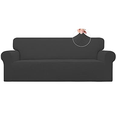 Easy-Going Stretch Sofa Slipcover 1-Piece Sofa Cover Furniture Protector Couch Soft with Elastic Bottom for Kids, Polyester Spandex Jacquard Fabric Small Checks (Sofa, Dark Gray) - Image 1
