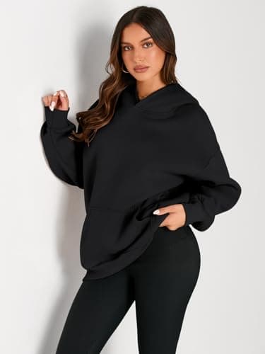 Trendy Queen Womens Oversized Hoodies Fleece Sweatshirts Fall Fashion Pullover Sweaters Winter Clothes 2025 Black M - Image 2