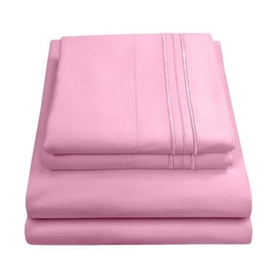 Queen Size Bed Sheets - Breathable Luxury Sheets with Full Elastic & Secure Corner Straps Built In - 1800 Supreme Collection Extra Soft Deep Pocket Bedding Set, Sheet Set, Queen, Pink - Image 1