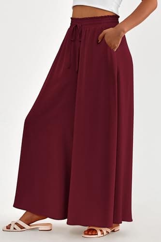 PRETTYGARDEN Women's 2025 Summer Wide Leg Palazzo Pants High Waisted Flowy Pockets Trendy Casual Lounge Boho Beach Trousers (Wine Red,X-Large) - Image 3