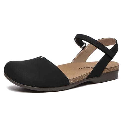 Athlefit Women's Closed Toe Sandals Comfort Cork Footbed Arch Support Flat Sandals Black Size 8.5 - Image 1