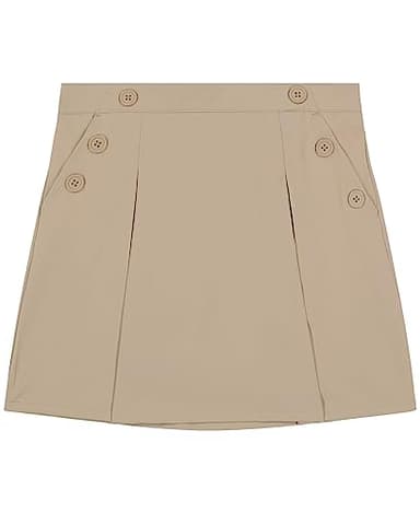 Nautica Little Girls' School Uniform Stretch Poplin Scooter, Khaki, 6 - Image 1