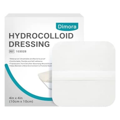 Dimora Hydrocolloid Dressing 4" x 4" for Wound Care, 10 Pcs Large Patch Bandages with Self-Adhesive for Bedsore, Burn, Blister, Acne Care, Super Absorbent for Fast Healing - Image 1