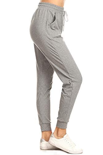 Leggings Depot Womens Relaxed fit Jogger Pants - Track Cuff Sweatpants with Pockets, Heather Grey, Medium - Image 1