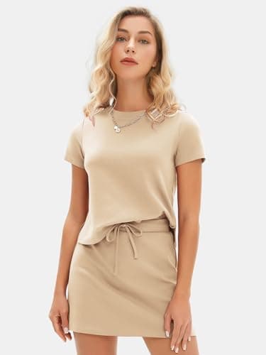 EXLURA Womens Summer 2 Piece Short Skirt Sets Short Sleeve Tshirt Matching Tennis Skort Dressy Cotton Travel Vacation Outfits - Image 2