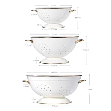 Metal Colander Set of 3, Strainer Basket with Handles perfect for Spaghetti, Pasta, Berry, Vegetable, Fruit, Solid Base Powder Coated Kitchen Essential Strainer Set, 1 & 3.5 & 5 Qt (Cream) - Image 2