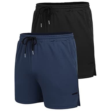 COOFANDY Mens 2 Pack Workout Gym Shorts Breathable 5" Running Joggers Athletic Performance Sports Shorts with Pockets Navy Blue/Black - Image 4