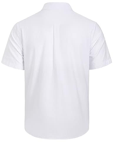 Mens Linen Shirts Short Sleeve Button Down Shirt Casual Cuban Guayabera Lightweight Summer Beach Solid Tops White - Image 5