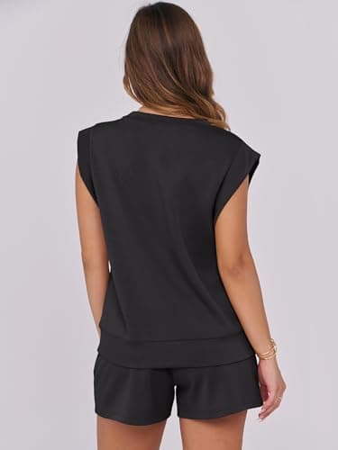 ANRABESS Two Piece Sets for Women 2025 Summer Short Lounge Set Casual Beach Vacation Outfits Spring Sweatsuits Tracksuit Black Small - Image 5