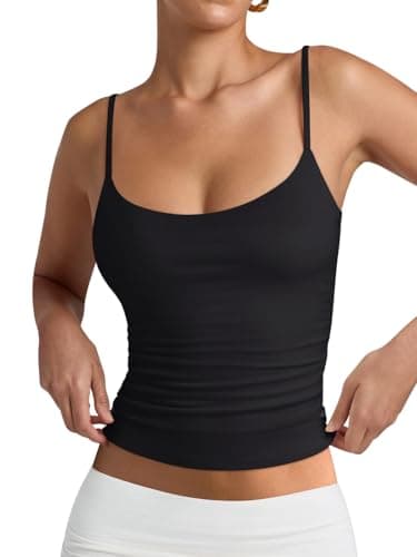 PINKMSTYLE Women's Basic Double Lined Scoop Neck Tank Tops Adjustable Cami Tank Summer Sleeveless Tops Black Medium - Image 1