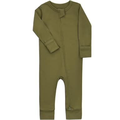 Aablexema Baby Cotton Fooltess Pajamas with Mitten, 3-pack Infant Romper Zip Up One Piece Jumpsuits Outfit(Navy&Olive&Light Blue,3-6m) - Image 5