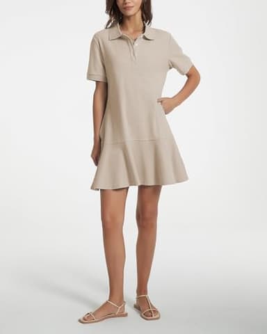 YEXPINE Polo Dress for Women Short Sleeve Ruffle Hem Golf Tennis Summer Mini Dresses Oatmeal - Image 4
