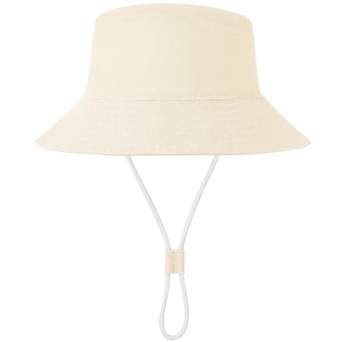 Baby Sun Hat UPF 50+ Sun Protective Toddler Bucket Hat Summer Kids Beach Hats Wide Brim Outdoor Play Hat for Boys Girls Pure Greamy White 6-12 Months - Image 1