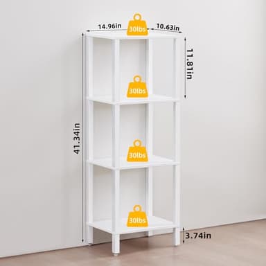 YUFAM 4 Tier Tall Wooden Bookshelf with Storage - Small White Bookcase for Small Spaces, Shelf for Living Room, Office, Bedroom, Kitchen - Industrial Modern Book Shelf - Image 2