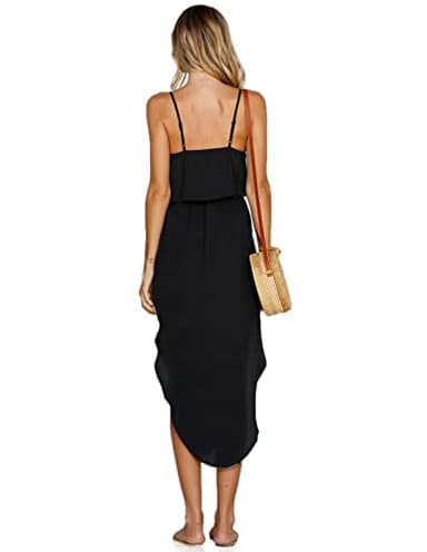 NERLEROLIAN Women's Adjustable Strappy Split Summer Beach Casual Midi Dress Black - Image 7
