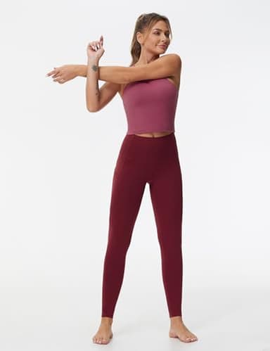 THE GYM PEOPLE Thick High Waist Yoga Pants with Pockets, Tummy Control Workout Running Yoga Leggings for Women Wine Red - Image 3