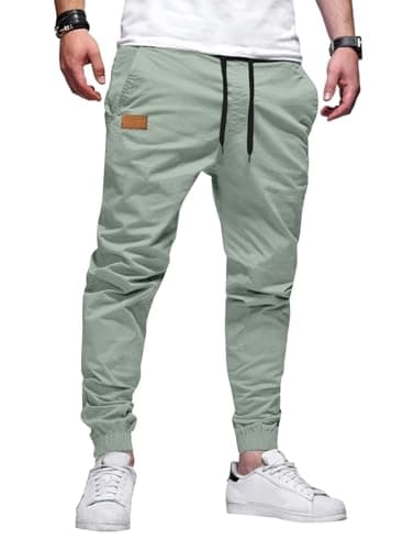 JMIERR Mens Casual Joggers Pants Cotton Drawstring Chino Cargo Pants Twill Track Jogging Sweatpants with Pockets, M, Haze Blue - Image 1