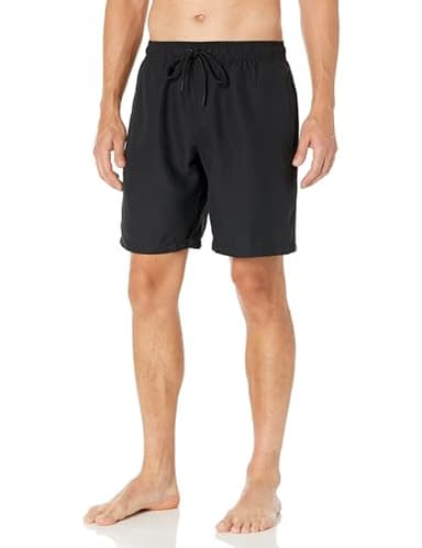 Amazon Essentials Men's 9" Swim Trunks with Mesh Lining, Pockets, Drawstring Closure, Black, Large - Image 1