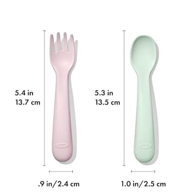OXO Tot Plastic Fork and Spoon Set - Opal and Blossom - Image 6