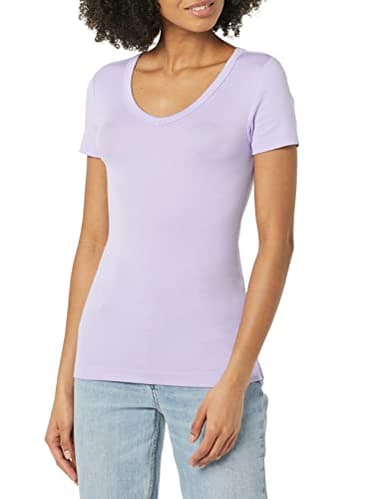 Amazon Essentials Women's Slim-Fit Short-Sleeve V-Neck T-Shirt, Pack of 2, Black/Lavender, XX-Large - Image 3