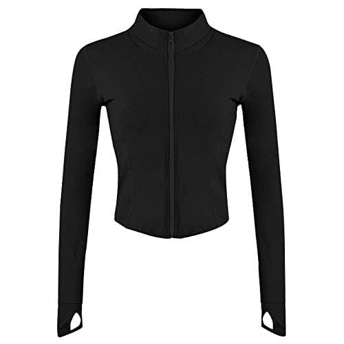 Lviefent Womens Lightweight Full Zip Running Track Jacket Workout Slim Fit Yoga Sportwear with Thumb Holes (Black, Small) - Image 1