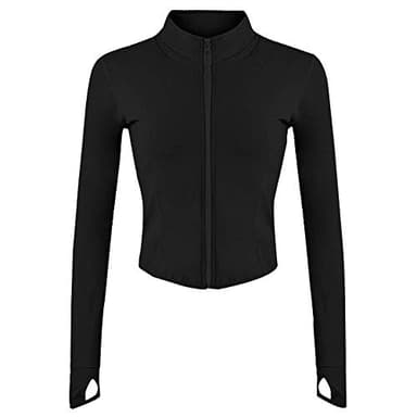 Lviefent Womens Lightweight Full Zip Running Track Jacket Workout Slim Fit Yoga Sportwear with Thumb Holes (Black, Small) - Image 1
