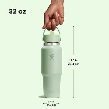 Hydro Flask Travel Water Bottle - Insulated Stainless Steel - Wide Straw Lid, Non Spill, Leakproof in 32 Oz Aloe Green - Image 7