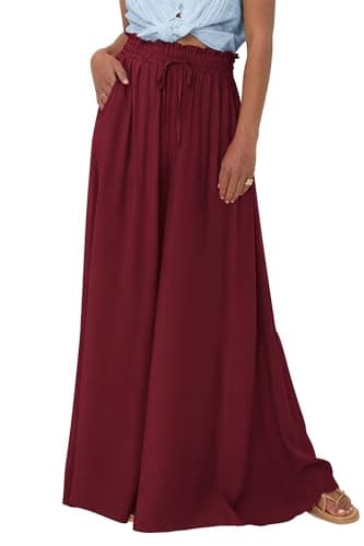 PRETTYGARDEN Women's 2025 Summer Wide Leg Palazzo Pants High Waisted Flowy Pockets Trendy Casual Lounge Boho Beach Trousers (Wine Red,X-Large) - Image 1