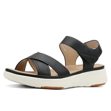 UBFEN Womens Platform Sandals Comfortable Lightweight Walking Ankle Strap Casual Low Wedge Sandals Aa Black Women US 7.5 - Image 8