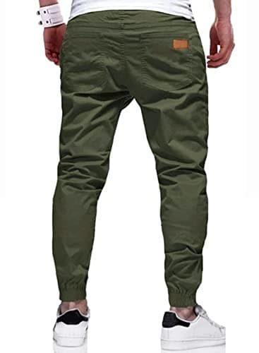 JMIERR Mens Casual Joggers Pants - Cotton Drawstring Chino Cargo Pants Hiking Outdoor Twill Track Jogging Sweatpants Travel Pants with Pockets for Men, 5XL, B Green - Image 3