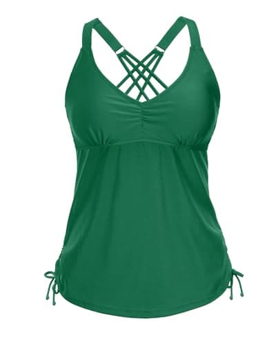 Tempt Me Women Green Tankini Top Only V Neck Swim Tops Tummy Control Bathing Suit Top No Bottom XL - Image 1