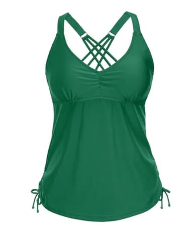 Tempt Me Women Green Tankini Top Only V Neck Swim Tops Tummy Control Bathing Suit Top No Bottom XL - Image 1