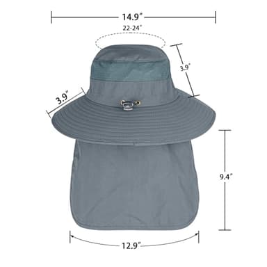 Sun Hats for Men Women Fishing Hat UPF 50+ Breathable Wide Brim Bucket Hats Summer UV Protection Safari Hat with Neck Flap Dark Grey - Image 6