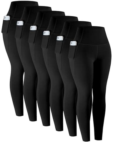 LZYVOO Leggings with Pockets for Women, 6 Packs Soft High Waisted Tummy Control Workout Yoga Pants(6Black-XL) - Image 1