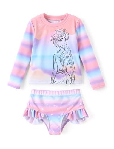 Disney Frozen Elsa Two Piece Bathing Suit Tankini Swimsuit Little Girl Rash Guard Set Summer UPF 50+Swimming Clothing Pool Swim Suits Holiday Swimwear Long Swimming Suit Kid Multi-color Size 4-5 Years - Image 1