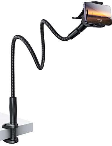 Lamicall Gooseneck Phone Holder Bed - [Nylon Braided] Flexible Arm, 38inch Overall Length, 360 Adjustable Clamp Clip, Overhead Cell Phone Mount Stand for Bed, Desk, 4-7” Cellphone - Image 1