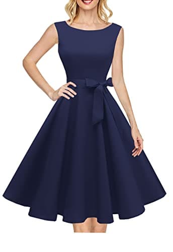 Hanpceirs Women's Boatneck Sleeveless Swing Vintage 1950s Cocktail Dress Navy Blue S - Image 2