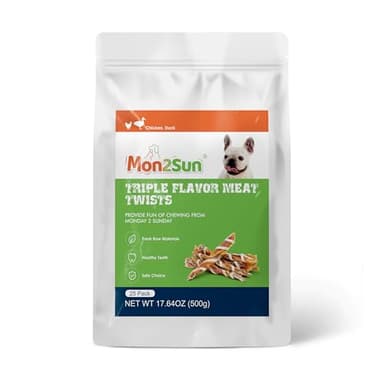 MON2SUN Dog Treats, Triple Flavor Jerky Twist Sticks, 5-7 Inch Chicken Duck and Codfish Sticks Chews for Small Dogs, Healthy Snacks, 17.64 oz (25 Count-Pack of 1) - Image 8