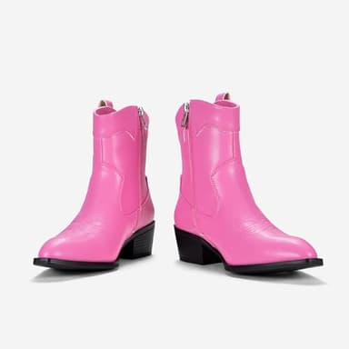 Vepose Women's Pink Cowboy Boots Western Cowgirl Boots for Women 9815 Embroided Square Toe Pull on Ankle Booties with Inside Zipper Size 7 (CJY9815 Pink 07) - Image 7