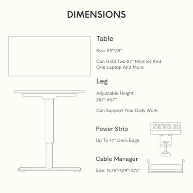 FLEXISPOT EN2 Whole-Piece Standing Desk with Clamp Power Strip, 55 x 28 Electric Stand Up Height Adjustable Desk with Cable Management (White Frame + 55" Maple Top, 2 Packages) - Image 7