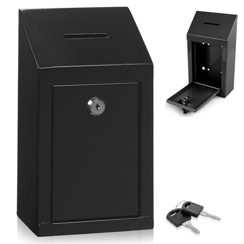 Metal Donation Box-Suggestion Box with Slot and lock-Cash Lock box for Money-Secure Drop Box-Comment and ballot voting box-comes with pre-drilled holes for easy wall mounting 10 X 6 X 2.5"(Black) - Image 1