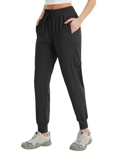 baleaf Joggers for Women Hiking Pants with Pockets Lightweight Cargo Jogger Quick Dry Sweatpants Outdoor Clothing Black S - Image 1
