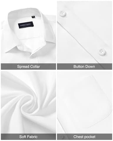 Alimens & Gentle Mens Short Sleeve Dress Shirt Wrinkle Free Solid Casual Button Down Shirts for Summer Business Wedding,White,XL - Image 5