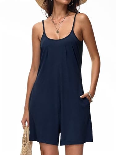Tanou Summer Casual Navy Blue Rompers For Women 2025 Loose Comfy Short Jumpsuits Sleeveless One Piece Beach Jumpers With Pockets L - Image 7