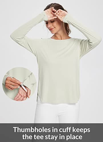 baleaf Women's Sun Shirts UPF 50+ Long Sleeve Hiking Tops Lightweight Quick Dry UV Protection Outdoor Clothing Oatmeal M - Image 4