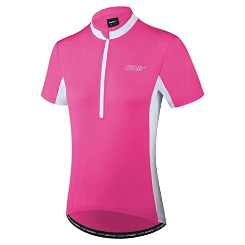 bpbtti Women's Half Zipper Short Sleeve Cycling Jersey Bike Biking Shirt with 3-Rear Pockets (Small,Pink/White) - Image 1